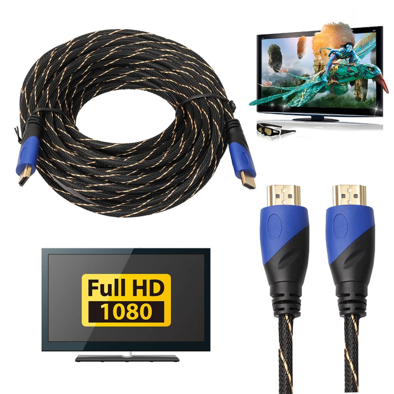 3m/15m Long HDMI-compatible 1.4 Cable AV 1080P HD 3D Gold Plated Connection New Braided Male cables for PS3 Xbox HDTV