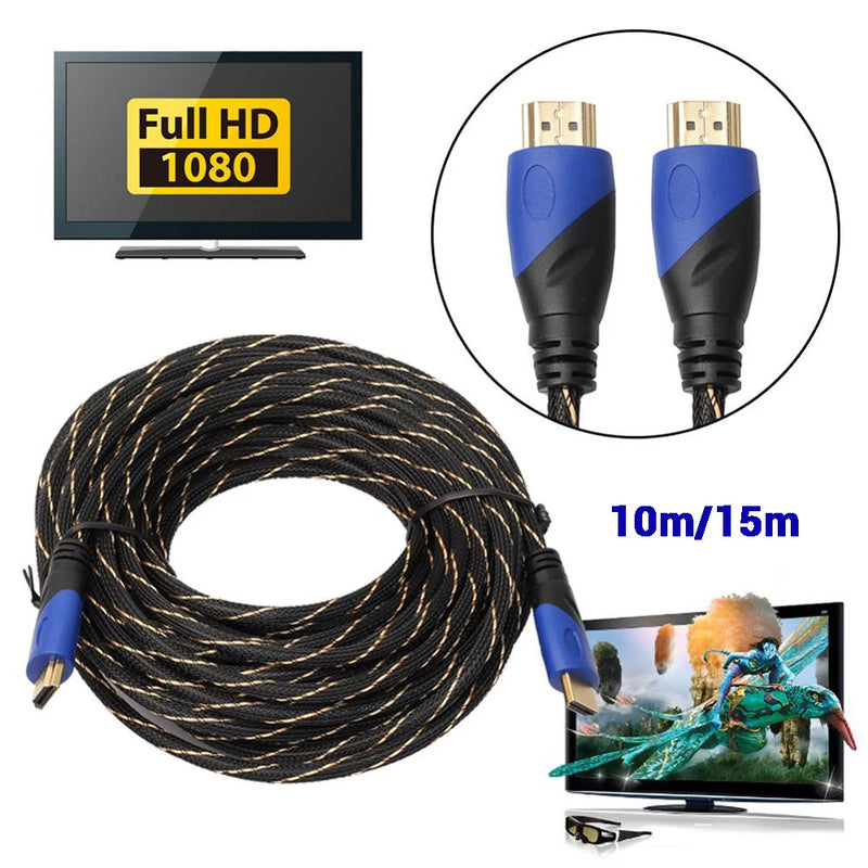 3m/15m Long HDMI-compatible 1.4 Cable AV 1080P HD 3D Gold Plated Connection New Braided Male cables for PS3 Xbox HDTV