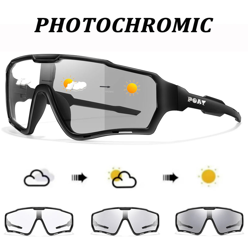 Óculos de sol fotocromáticos de marca POAT, Novo estilo, esportivo, para homens e mulheres, MTB, bicicleta, ciclismo, pesca, corrida